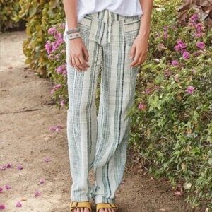Sundance Cream and Green Vertical Stripe Cotton Drawstring Chinos